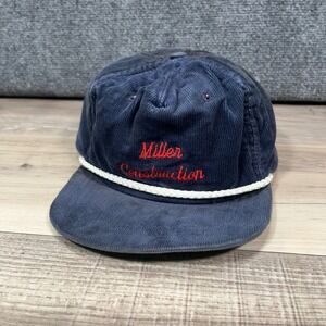 VTG Town Talk Miller Construction Snapback Hat Mens Corduroy Rope Navy USA Made
